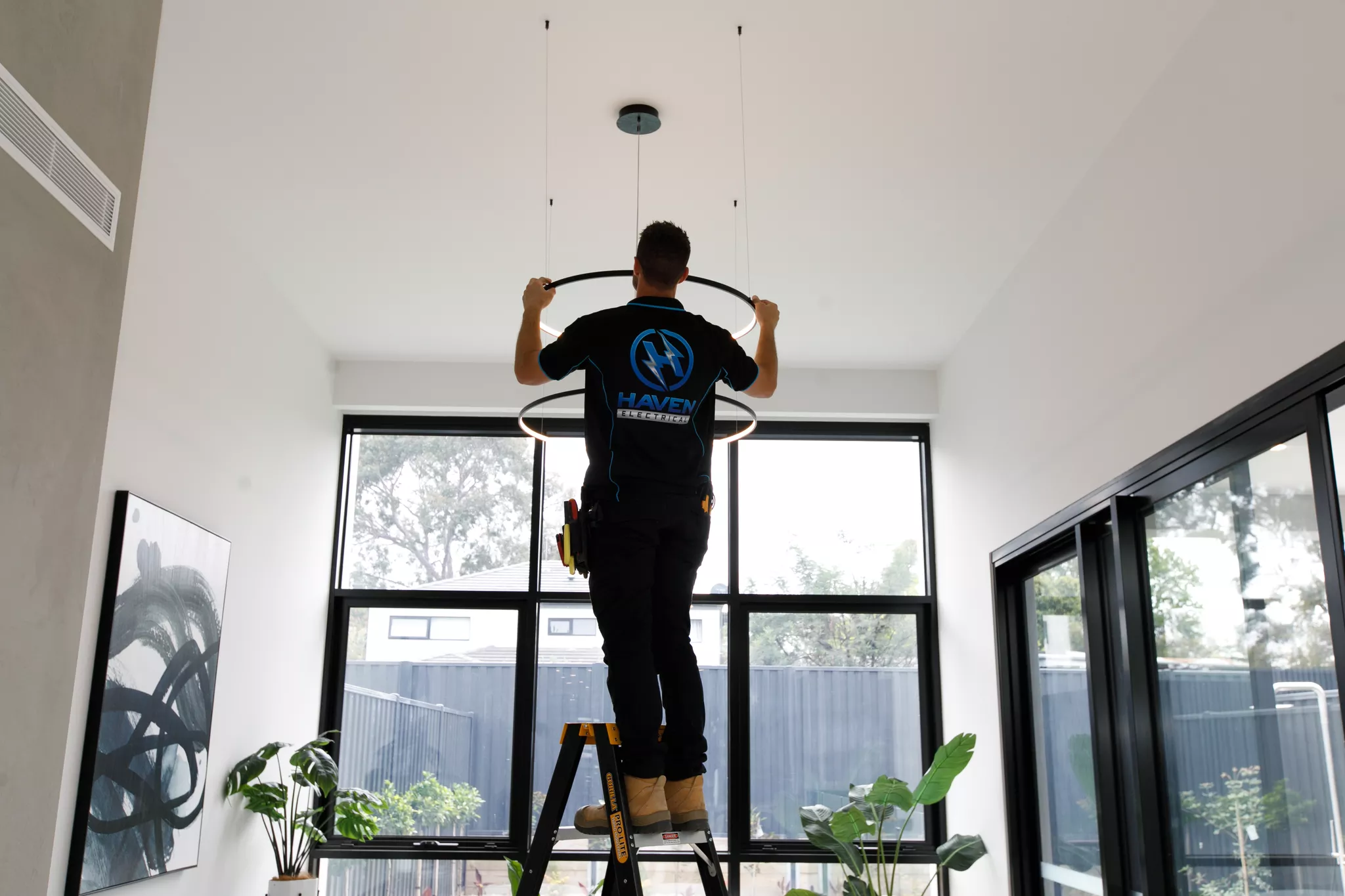 Modern LED downlights in a living room